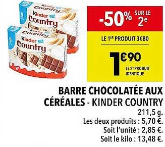 barre chocolatée aux céréales - kinder country