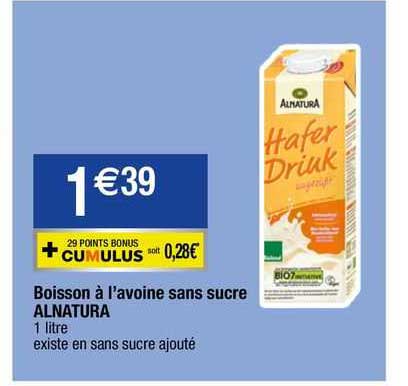 boisson à l'avoine sans sucre alnatura