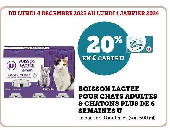 boisson lactée pour chats adultes & chatons plus de 6 semaines u