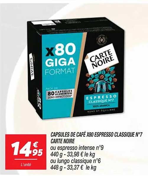 capsules de café x80 espresso classique n°7 carte noire