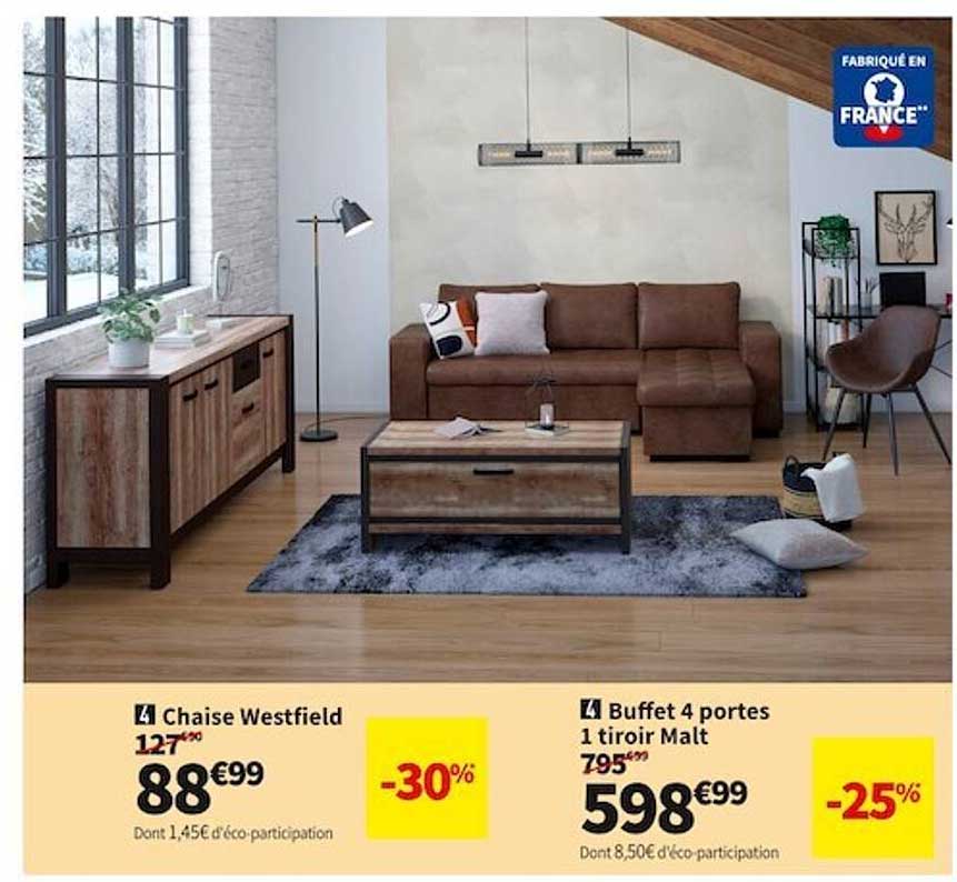 chaise westfield, buffet 4 portes 1 tiroir malt