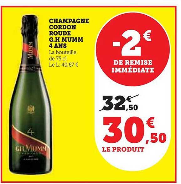 champagne cordon roude g.h mumm 4 ans