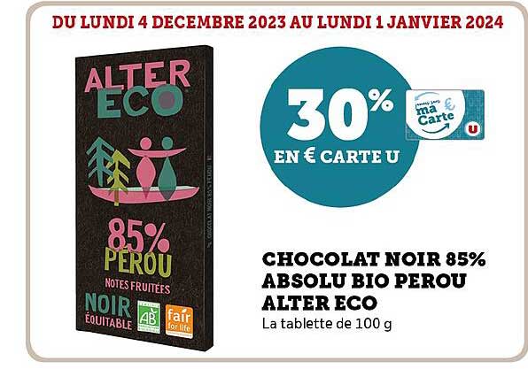 chocolat noir 85% absolu bio pérou alter éco