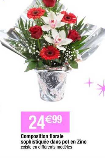 composition florale sophistiquée dans pot en zinc