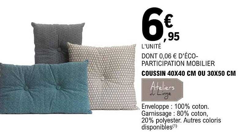 Coussin 40 X 40 Cm Ou 30 X 50 Cm Ateliers Du Linge