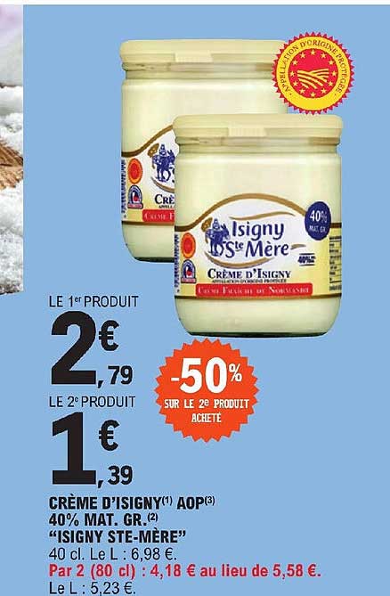 crème d'isigny aop 40% mat.gr. "isigny ste-mère"
