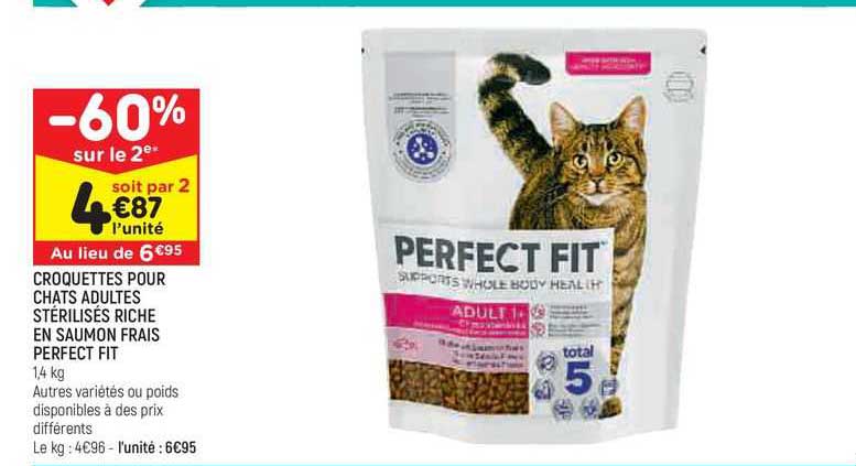 croquettes pour chats adultes stérilisés riche en saumon frais perfect fit