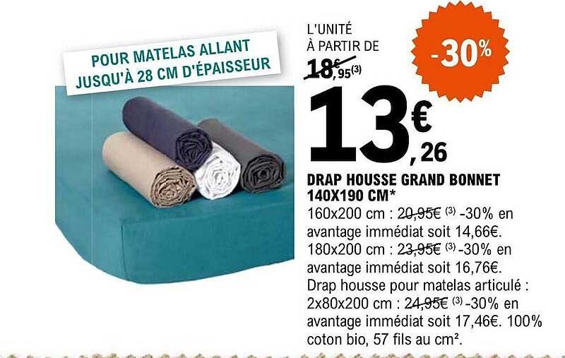 Drap Housse Grand Bonnet 140 X 190 Cm