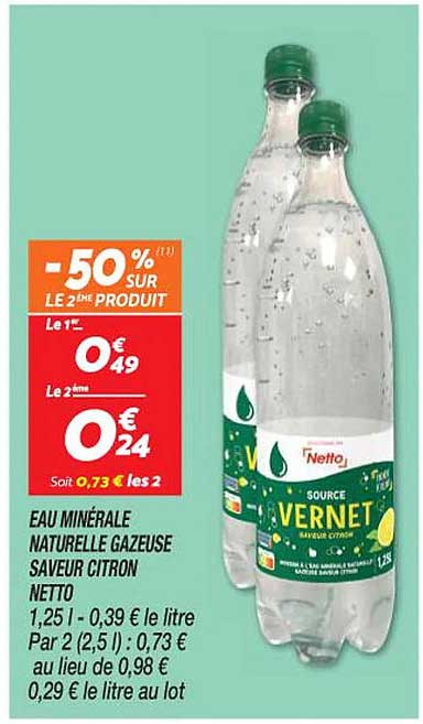 Eau Minérale Naturelle Gazeuse Saveur Citron Netto