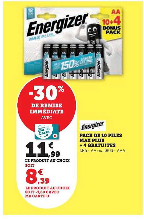 energizer pack de 10 piles max plus + 4 gratuites