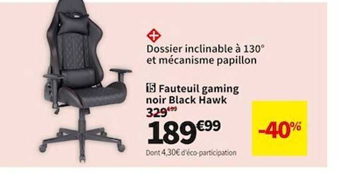 fauteuil gaming noir black hawk
