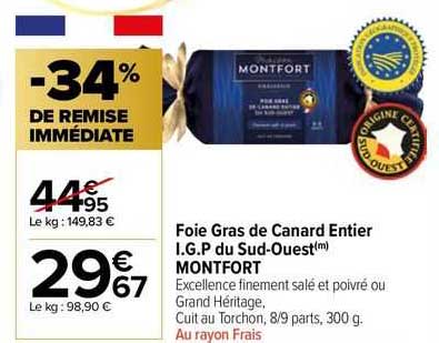 foie gras de canard entier i.g.p. du sud-ouest montfort