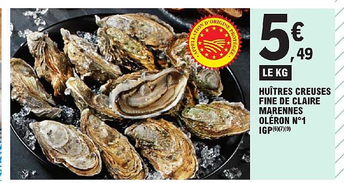 huîtres creusés fine de claire marennes oléron n°1 igp