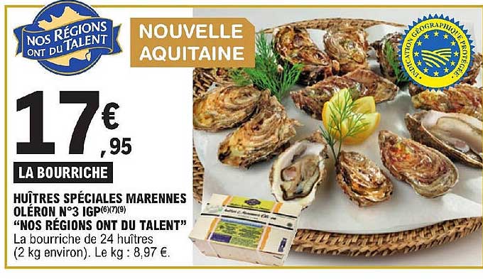 huîtres spéciales marennes oléron n°3 igp "nos régions ont du talent"