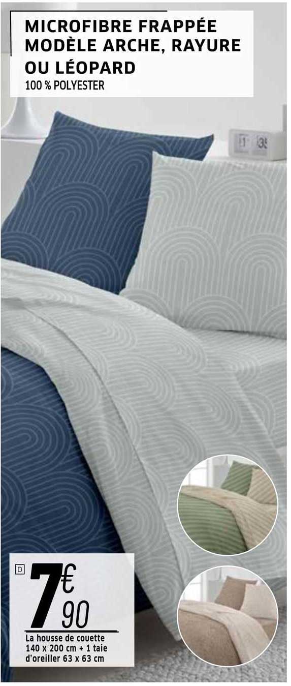 la housse de couette 140 x 200 cm + 1 taie d'oreiller 63 x 63 cm microfibre frappée modèle arche, rayure ou léopard