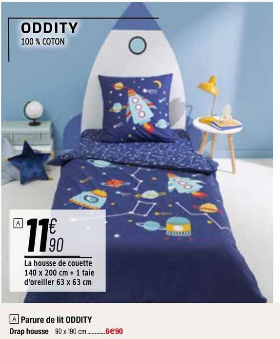 la housse de couette 140 x 200 cm + 1 taie d'oreiller 63 x 63 cm oddity, parure de lit oddity