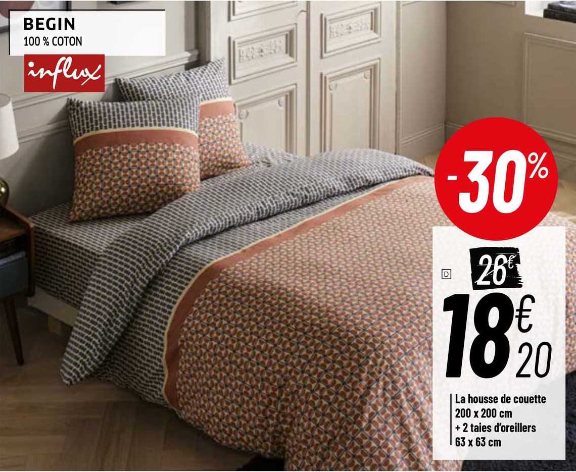 la housse de couette 200 x 200 cm + 2 taies d'oreillers 63 x 63 cm begin influx