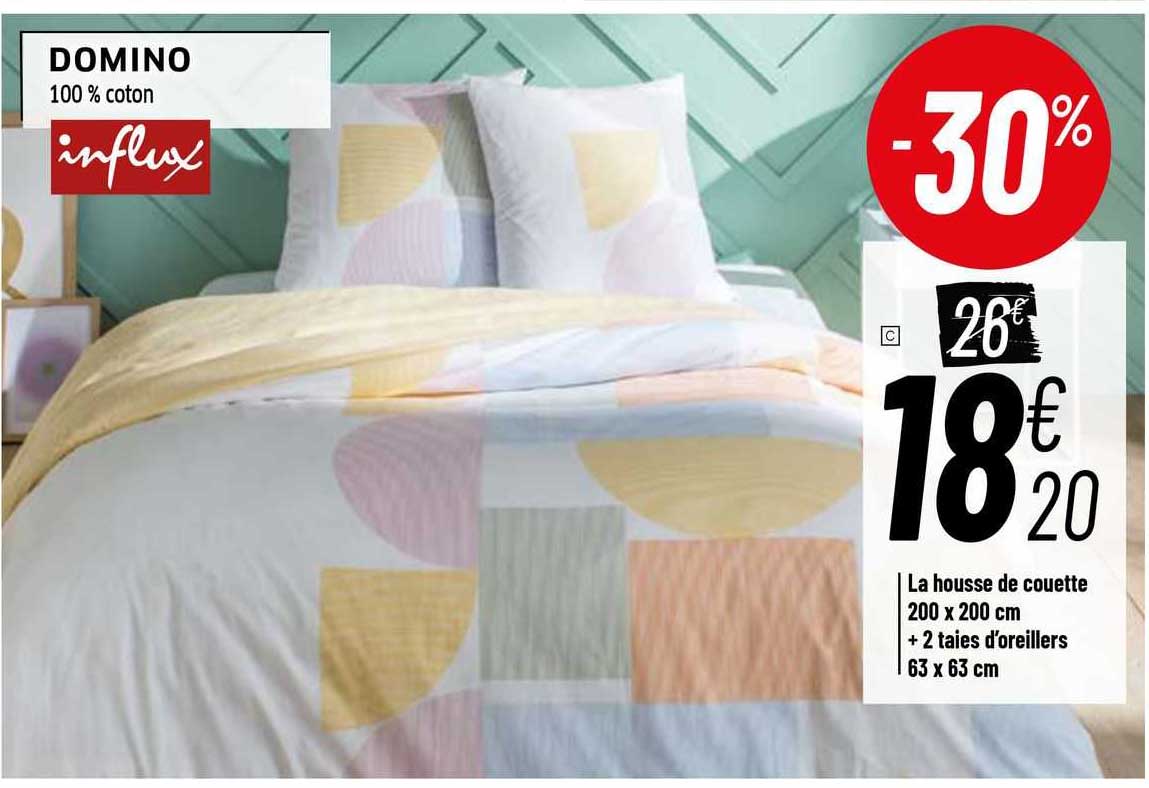 la housse de couette 200 x 200 cm + 2 taies d'oreillers 63 x 63 cm domino influx