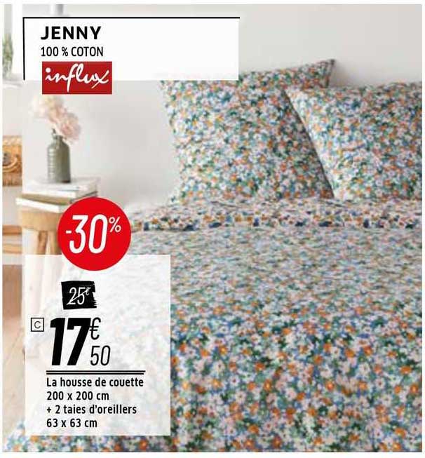 la housse de couette 200 x 200 cm + 2 taies d'oreillers 63 x 63 cm jenny influx