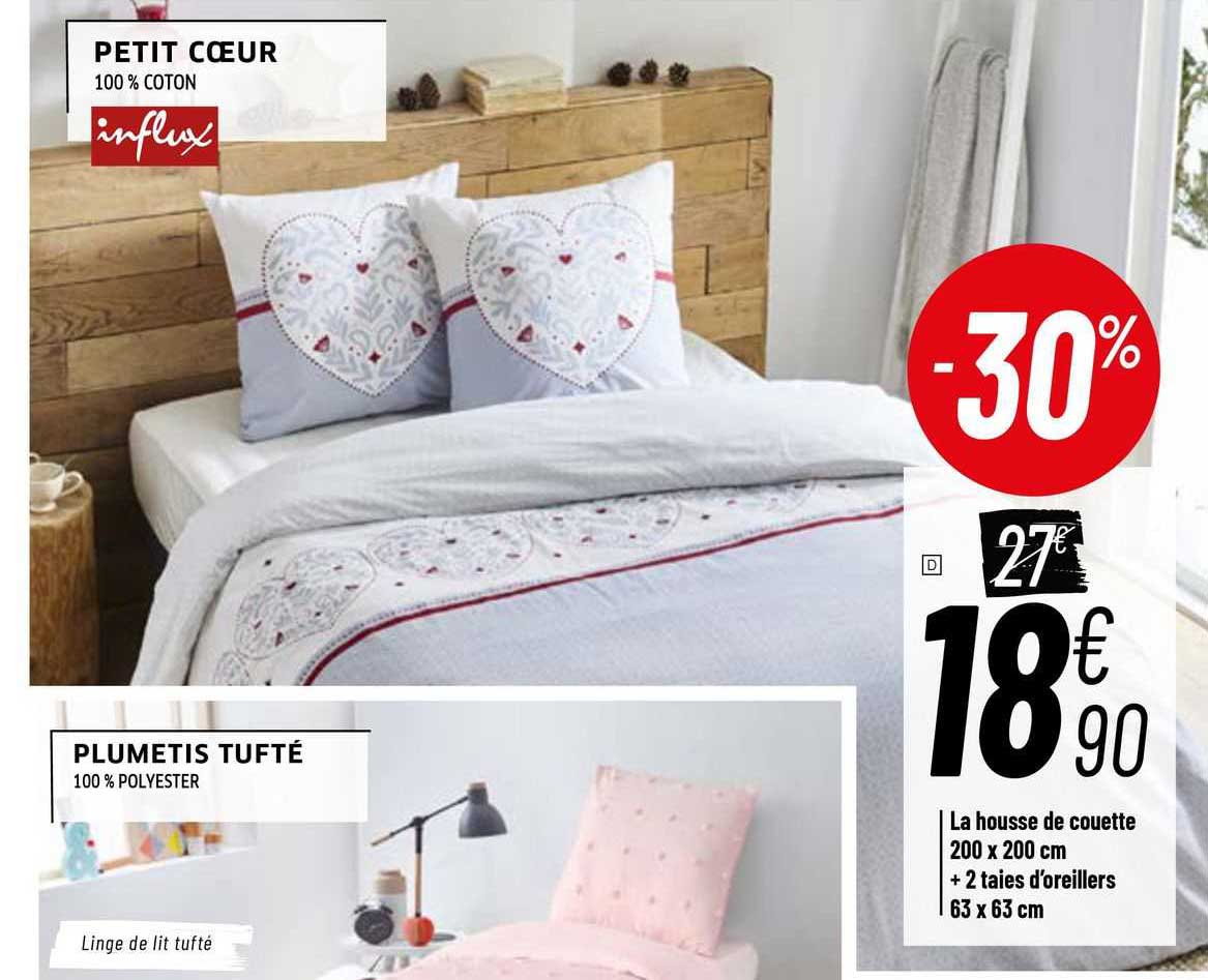 la housse de couette 200 x 200 cm + 2 taies d'oreillers 63 x 63 cm petit cœur influx