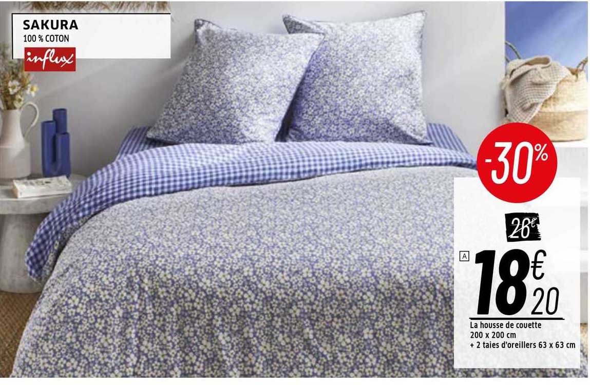 La Housse De Couette 200 X 200 Cm + 2 Taies D'oreillers 63 X 63 Cm Sakura Influx