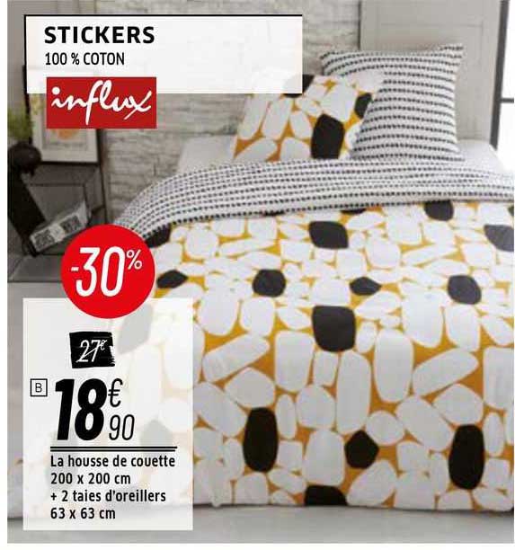 la housse de couette 200 x 200 cm + 2 taies d'oreillers 63 x 63 cm stickers influx