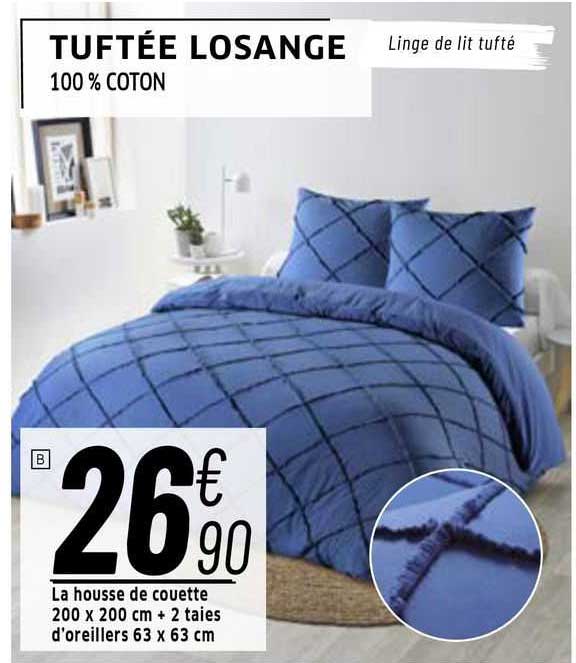 la housse de couette 200 x 200 cm + 2 taies d'oreillers 63 x 63 cm tuftée losange