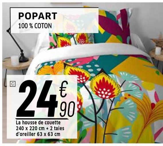 la housse de couette 240 x 220 cm + 2 taies d'oreiller 63 x 63 cm popart