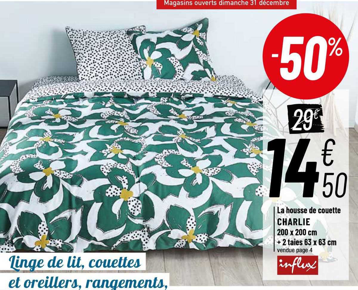 la housse de couette charlie 200 x 200 cm + 2 taies 63 x 63 cm influx