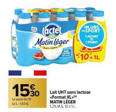 lait uht sans lactose «format xl» matin léger