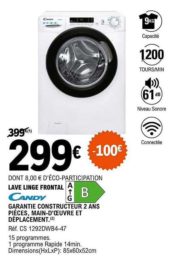 lave linge frontal candy