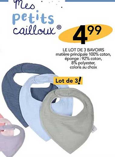 le lot de 3 bavoirs mes petits cailloux