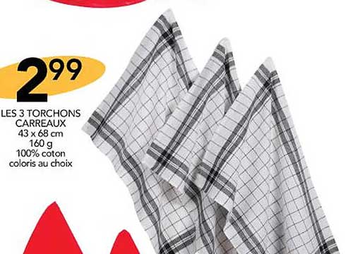 Les 3 Torchons Carreaux 43 X 68 Cm