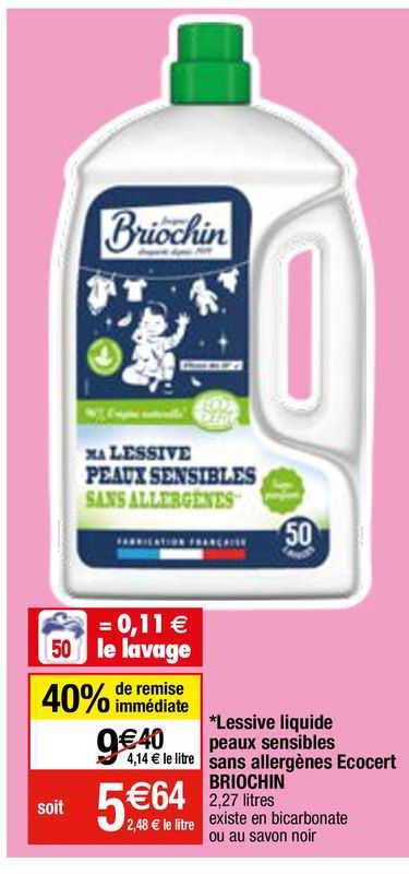 lessive liquide peaux sensibles sans allergènes ecocert briochin