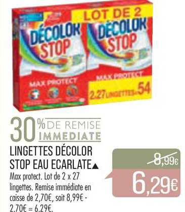 lingettes décolor stop eau ecarlate