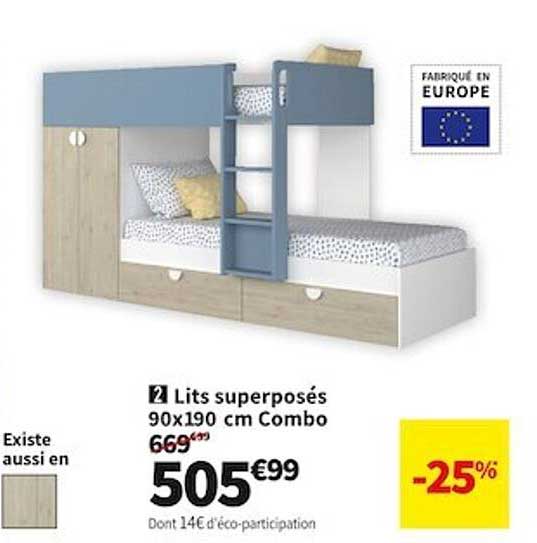 lits superposés 90 x 190 cm combo