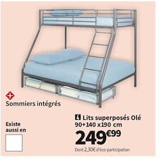 lits superposés olé 90 + 140 x 190 cm