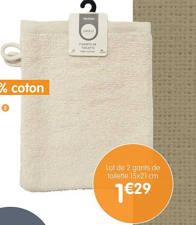 lot de 2 gants de toilette 15x21 cm