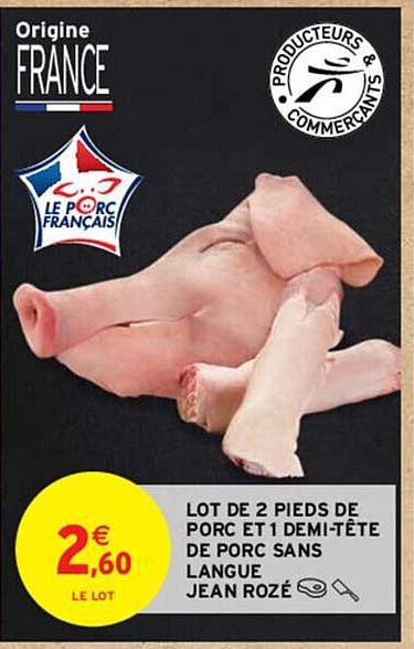 lot de 2 pieds de porc et 1 demi-tête de porc sans langue jean rozé