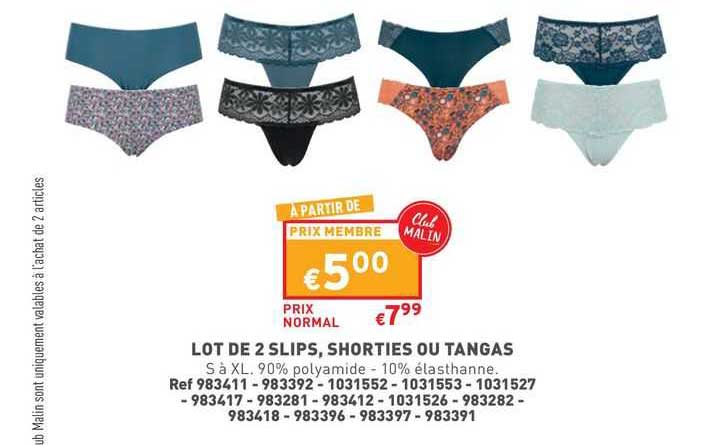 lot de 2 slips, shorties ou tangas