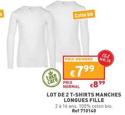 lot de 2 t-shirts manches longues fille