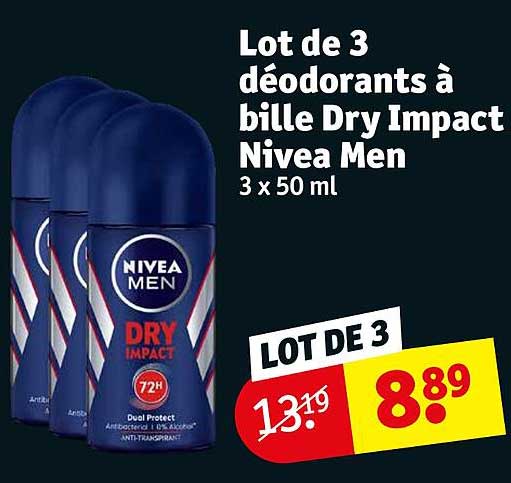 lot de 3 déodorants à bille dry impact nivea men