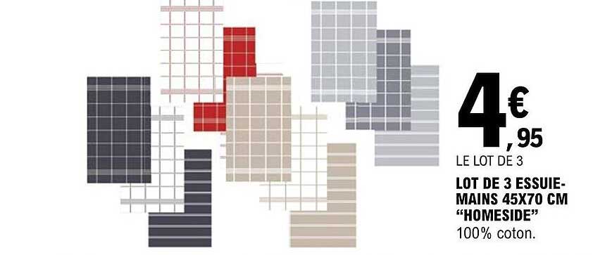 lot de 3 essuie-mains 45 x 70 cm "homeside"
