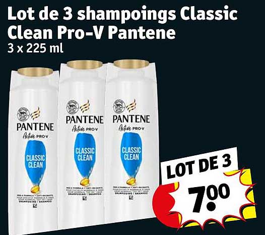 lot de 3 shampoings classic clean pro-v pantene