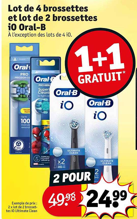 lot de 4 brossettes et lot de 2 brossettes io oral-b