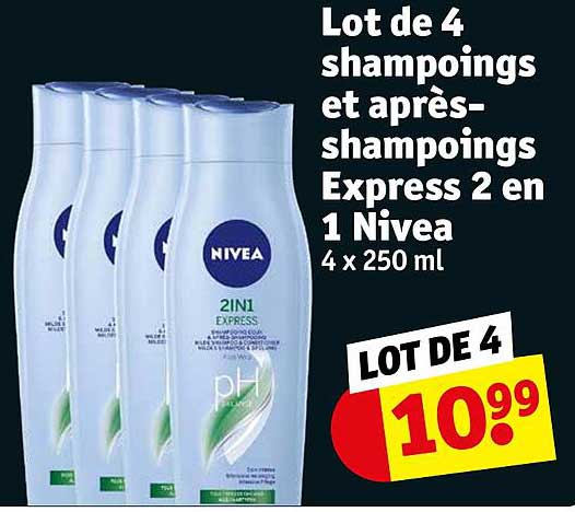 lot de 4 shampoings et après-shampoings express 2 en 1 nivea