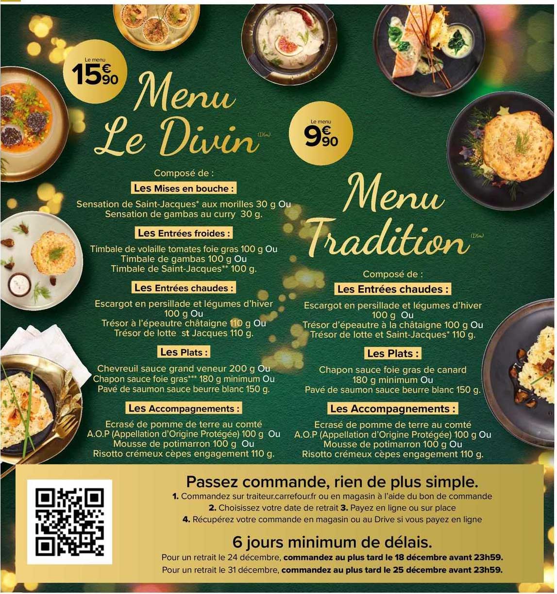 menu le divin, menu tradition