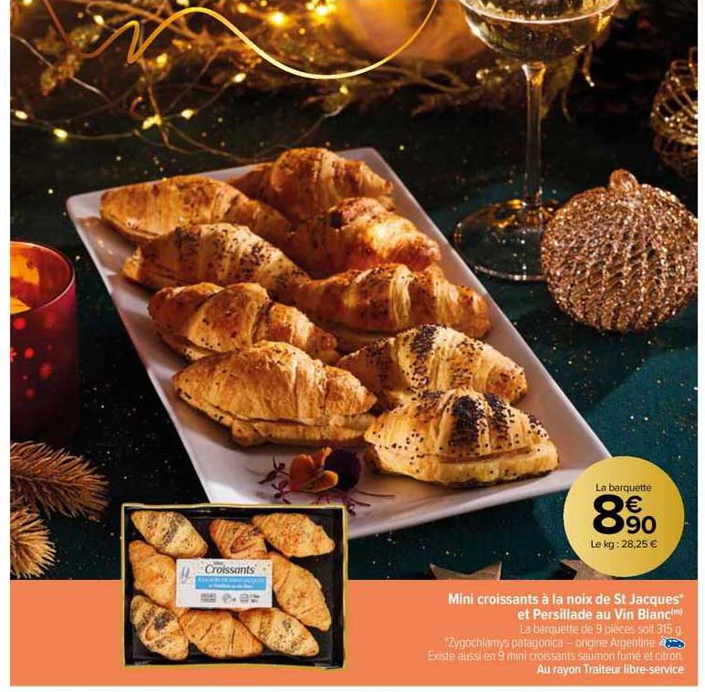 mini croissants à la noix de st jacques et persillade au vin blanc