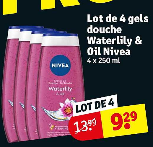 mpt de 4 gels douche waterlily & oil nivea