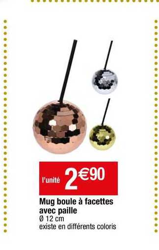 mug boule à facettes avec paille
